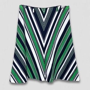 Vintage 70s Chevron Stripe Midi Skirt Green Blue White Size Medium